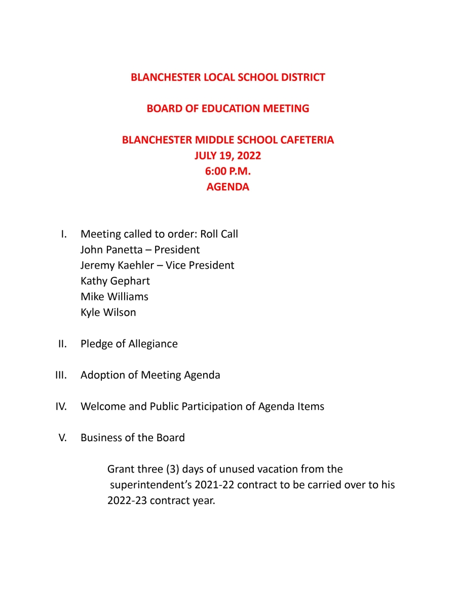 special meeting details